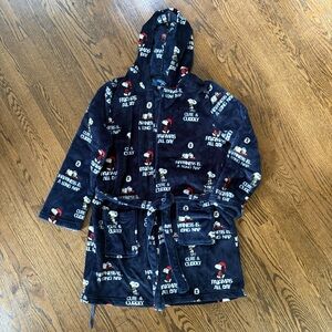 Women L Snoopy Peanuts Happiness Is A Long Nap Blue Plush Bathrobe